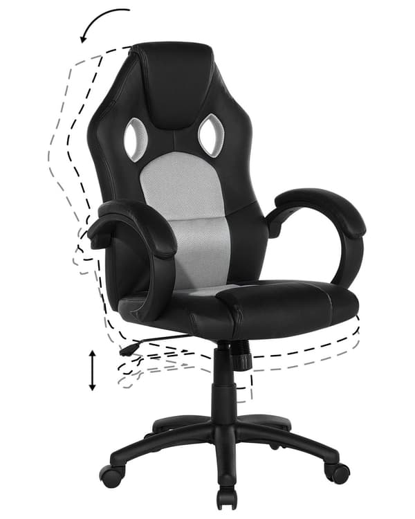 Työtuoli vaaleanharmaa 65 x 108-115 x 65 cm keinonahka säädettävä pyörät kallistuva verkkokangas