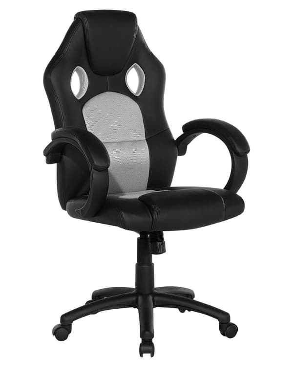 Työtuoli vaaleanharmaa 65 x 108-115 x 65 cm keinonahka säädettävä pyörät kallistuva verkkokangas