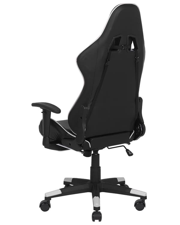 Gamingstol Svart Vit Konstläder Justerbara Armstöd och Höjd Fotstöd Modern design