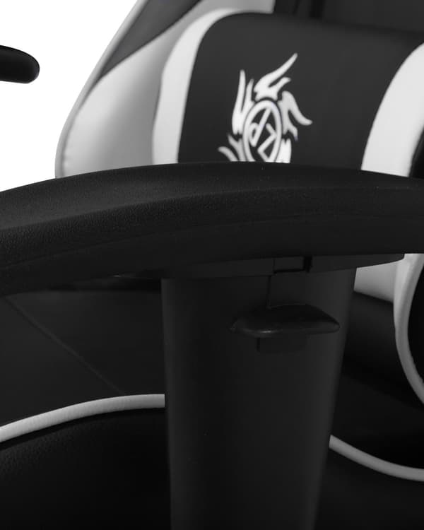 Gamingstol Svart Vit Konstläder Justerbara Armstöd och Höjd Fotstöd Modern design