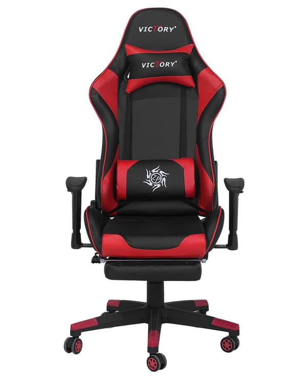 Gamingstol Svart Röd Konstläder Justerbara Armstöd och Höjd Fotstöd Modern design