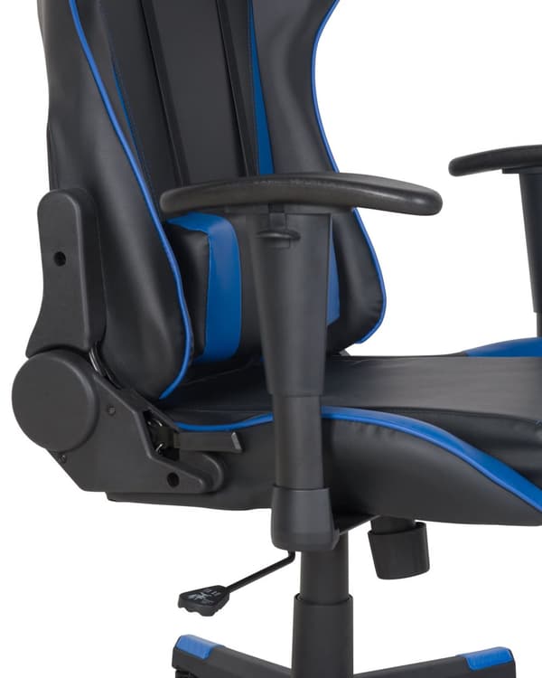 Gamerstol Sort Blå Læder 125/135 x 71 cm Kontorstol på Hjul med Justerbare Armlæn Højde Lændestøtte Nakkestøtte Vippefunktion Drenge Værelse