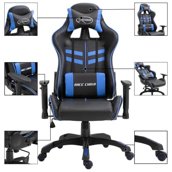 vidaXL Gamingstol blå konstläder