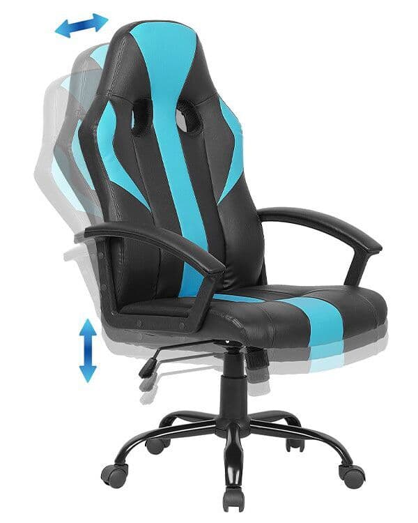 Kontorsstol Svart och Blå Konstläder Gaslift Justerbar Höjd Lutningsfunktion Gamingstol
