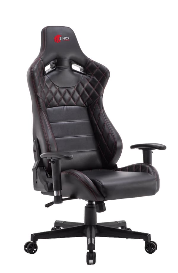 Sinox gamingstol i sort med røde syninger