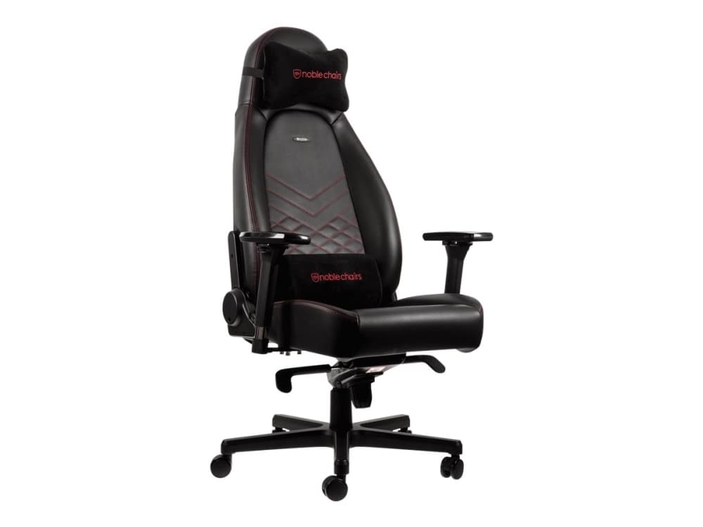 Noblechairs ICON - Stol - Armstöd - T-formad - Svängbar - Aluminium, polyuretan, stål, nylon/polyeten, polyuretanläder - Svart, röd