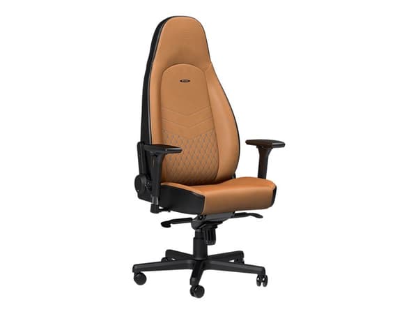 Noblechairs ICON - Stol - armlener - T-formet - tipping - roterende - aluminium, polyuretan, stål, topplærstruktur, nylon/polyetylen - svart, konjakk