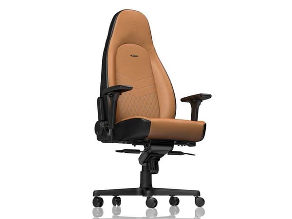 Noblechairs ICON - Stol - armlener - T-formet - tipping - roterende - aluminium, polyuretan, stål, topplærstruktur, nylon/polyetylen - svart, konjakk