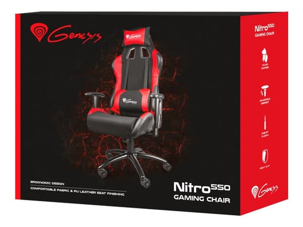 Genesis Nitro 550 - Stol - armstöd - svängtapp - metall, PU-syntetläder - svart, röd