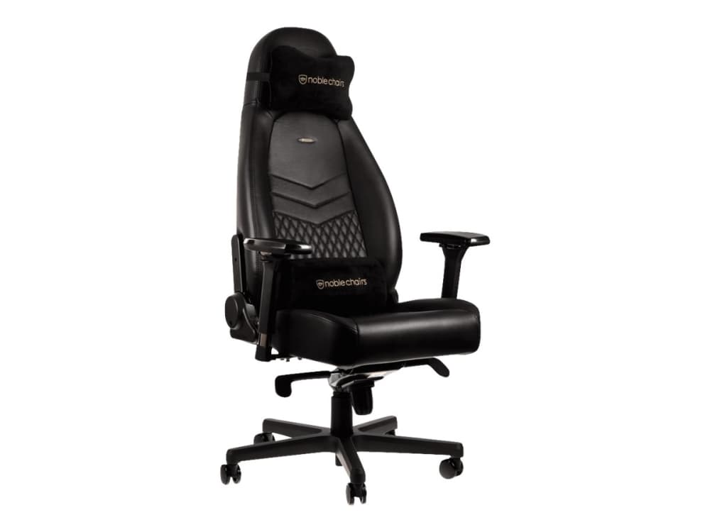 Noblechairs ICON - Stol - armstöd - T-formad - vridbar - svängbar - aluminium, polyuretan, stål, läder, nylon/polyeten - svart