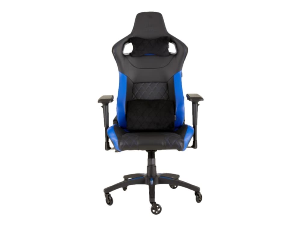 CORSAIR T1 RACE 2018 - Stol - fåtölj - armstöd - T-formad - nylon, polyuretanskum, polyuretanläder, metallram, 3D PVC-läder - svart, blå