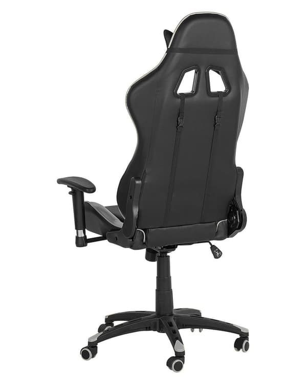 Työtuoli musta hopea keinonahka verhoiltu metalli pyörillä säädettävä kallistuva kääntyvä ergonominen moderni