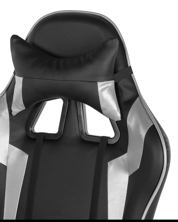 Työtuoli musta hopea keinonahka verhoiltu metalli pyörillä säädettävä kallistuva kääntyvä ergonominen moderni