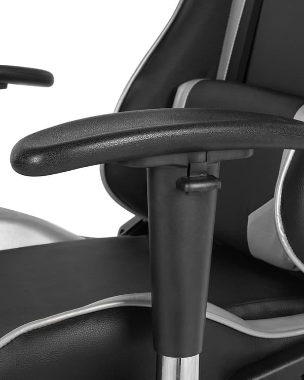 Työtuoli musta hopea keinonahka verhoiltu metalli pyörillä säädettävä kallistuva kääntyvä ergonominen moderni