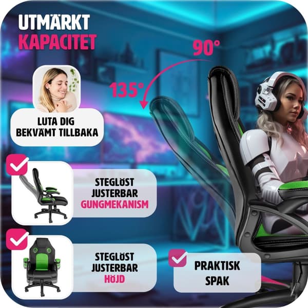 Gamingstol Mike - svart/grön
