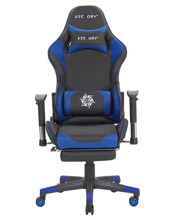 Gamingstol Svart Blå Konstläder Justerbara Armstöd och Höjd Fotstöd Modern design
