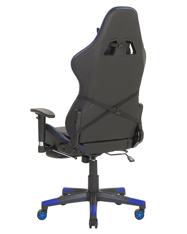 Gamingstol Svart Blå Konstläder Justerbara Armstöd och Höjd Fotstöd Modern design