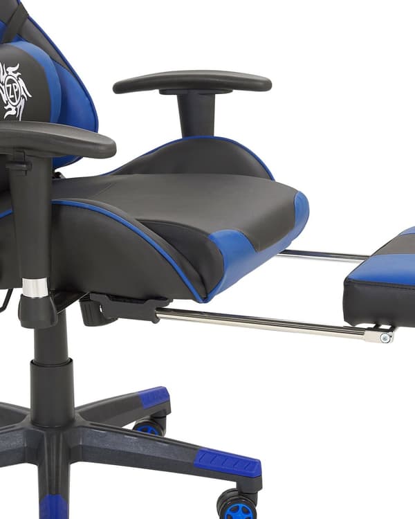 Gamingstol Svart Blå Konstläder Justerbara Armstöd och Höjd Fotstöd Modern design