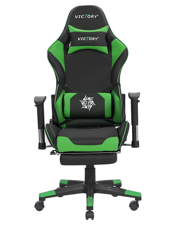 Gamingstol Svart Grön Konstläder Justerbara Armstöd och Höjd Fotstöd Modern design