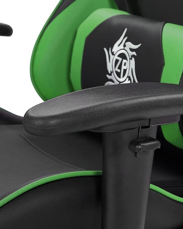 Gamingstol Svart Grön Konstläder Justerbara Armstöd och Höjd Fotstöd Modern design