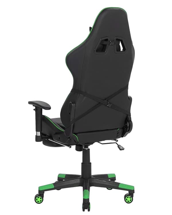 Pelituoli musta vihreä keinonahka ergonominen kallistuva korkeussäädettävä jalkatuella maastokuvio työtuoli moderni