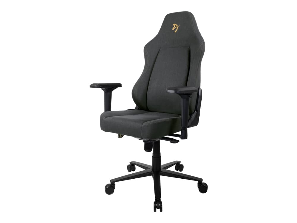 Arozzi Primo - Stol - ergonomisk - fåtölj - armstöd - vridbar - svängbar - aluminium, vävt material, metallram - guld, svart/grå