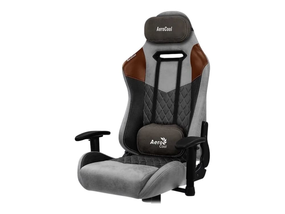 AeroCool DUKE - Stol - ergonomisk - fällbar - armstöd - T-formad - lutning - svängtapp - konstläder, AeroSuede - tan gray
