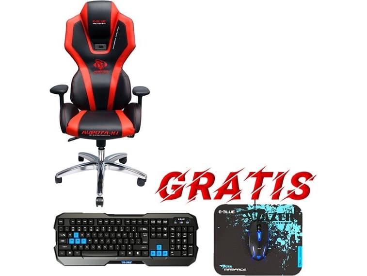 Armchair E-Blue For gamers armchair E-Blue AUROZA, red, illuminated, + Polygon gaming set