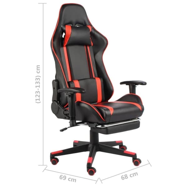 vidaXL Snurrbar gamingstol med fotstöd röd PVC