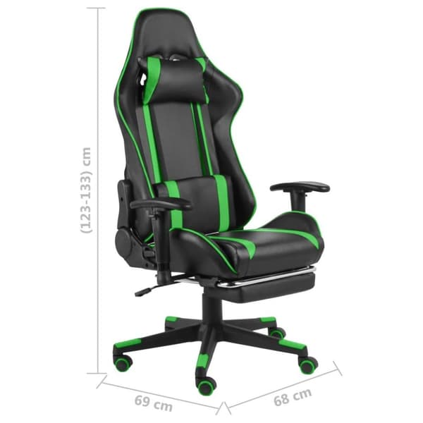 vidaXL drejelig gamingstol med fodstøtte PVC grøn