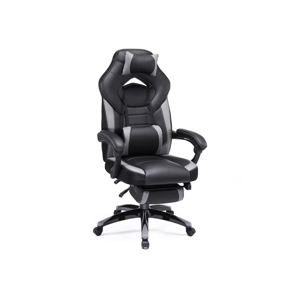 Segens spelstol - Kontorsstol med fotstöd - Kontorsstol - Ergonomisk design - Justerbart nackstöd - Ländstöd - Laddbar upp till 150 kg - Svart -grå