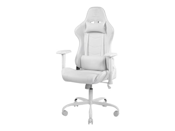 DELTACO GAMING GAM-096 - Spillestol - ergonomisk - høy bakside - armlener - T-formet - tipping - roterende - aluminiumsramme, PU-belagt lær - hvit