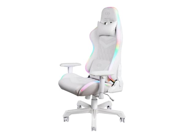 DELTACO GAMING GAM-080 - Spillestol - ergonomisk - armlener - T-formet - tipping - roterende - kunstlær - hvit, RGB