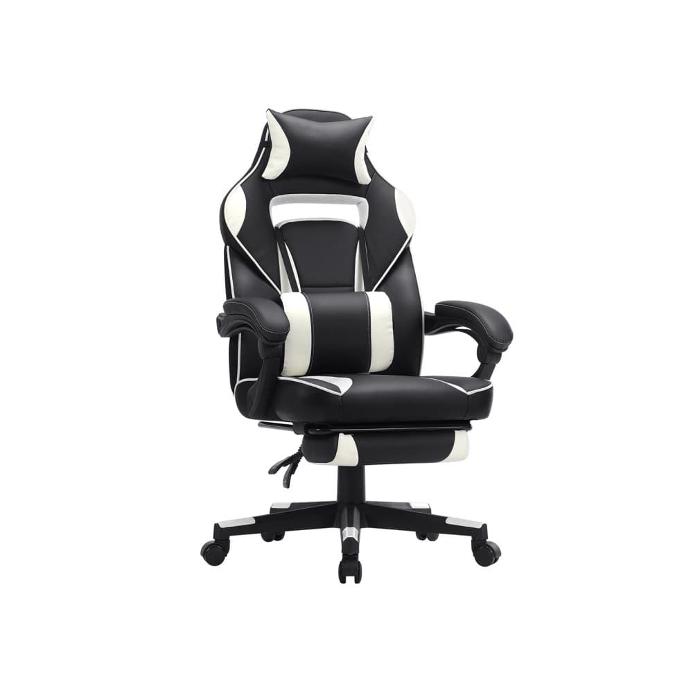 Segenn's Gaming Chair - Kontorsstol - med nackstöd och fotstöd - Ergonomisk - Svart och vitt