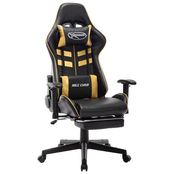 Gamingstol Med Fotstöd Svart Och Guld Konstläder