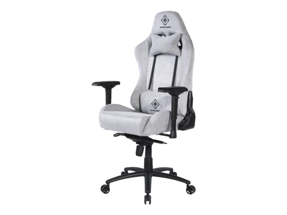 DELTACO GAMING DC440L - Spelstol - ergonomisk - högsvart - armstöd - T-formad - svängtapp - kallformat skum, Alcantaratyg - ljusgrå