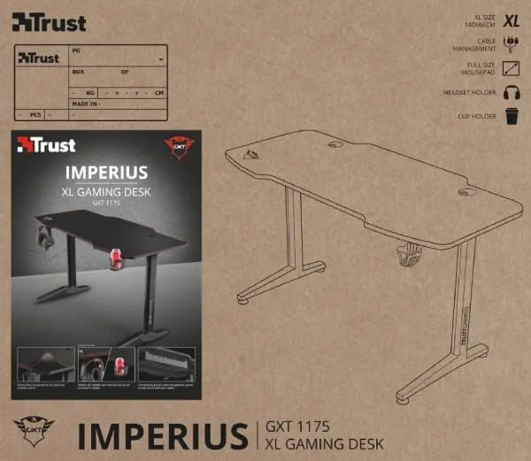 Trust GXT 1175 Imperius XL, Suora, Suorakaiteen muotoinen, Terästä, Pelaaminen, Musta, Musta
