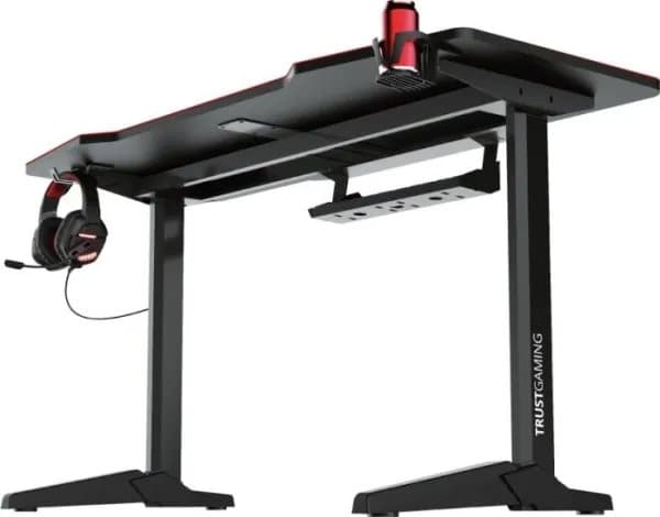 Trust GXT 711X Dominus - Skrivebord - rektangulær med sidekontur - MDF, stål - svart - svart sokkel - svart Sort