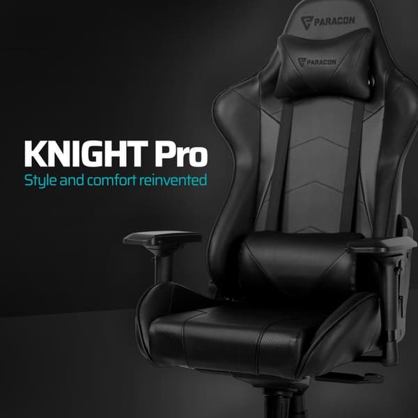 Paracon Knight Pro gamer stol inkl. Pute til nakke og lend svart.