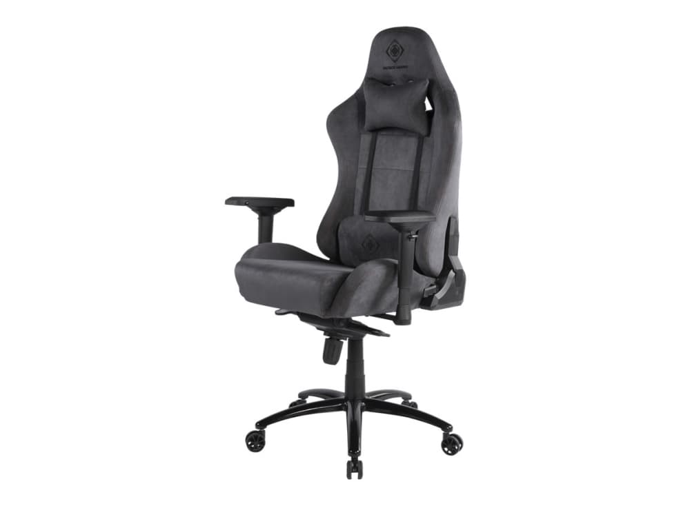 DELTACO GAMING DC440D - Spelstol - ergonomisk - högsvart - armstöd - T-formad - lutning - aluminium, Alcantaratyg - mörkgrå