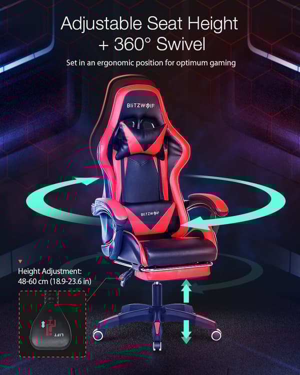 BW-GC1 Gaming Chair Ergonomisk design 150°återstående avtagbara kuddar Fotstöd Integrerat armstöd Home Office - Svartvitt