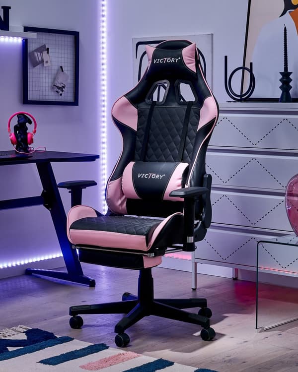 Gaming stol sort og pink øko-læder 126 - 136 cm drejelig højdejusterbar ryglæn med blokade