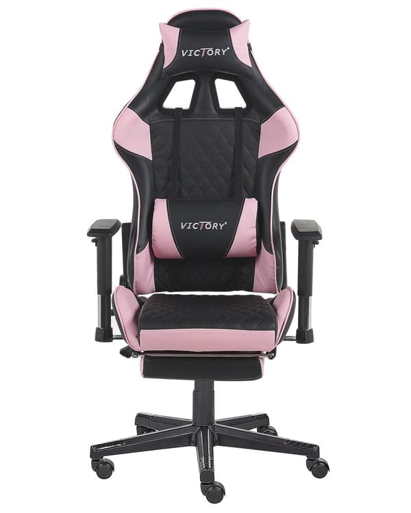 Gamingstol Svart Rosa Konstläder Justerbara Armstöd och Höjd Fotstöd Modern design