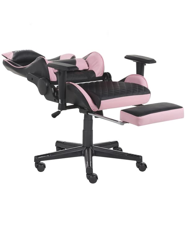 Gamingstol Svart Rosa Konstläder Justerbara Armstöd och Höjd Fotstöd Modern design