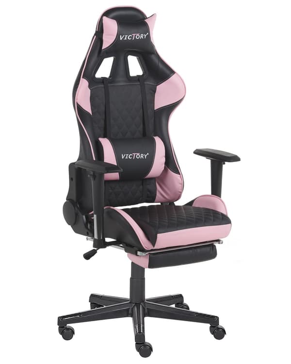Gamingstol Svart Rosa Konstläder Justerbara Armstöd och Höjd Fotstöd Modern design