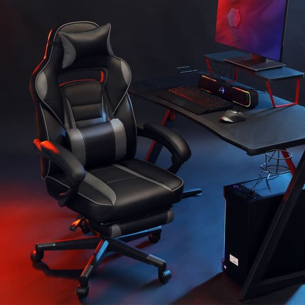Spilstol med fodstøtte - Ergonomisk kontorstol - Racingstol - Gamingstol - Med ryg og pude