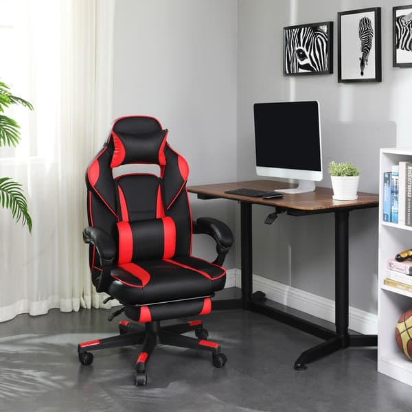 Gaming stol med fodstøtte - Ergonomisk kontorstol - Racerstol - Gaming stol - med ryg og pude