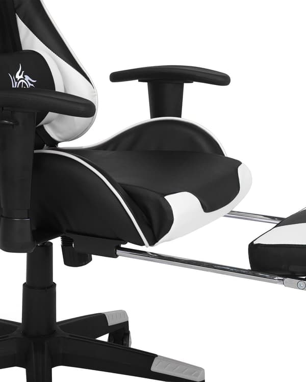 Gamingstol Svart Hvit Kunstskinn Svingbare Justerbare Armlener Høyde Fotstøtte Moderne