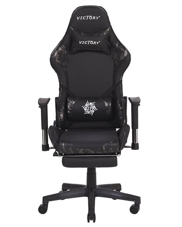 Gamingstol Svart Camo Kunstskinn Svingbare Justerbare Armlener Høyde Fotstøtte Moderne