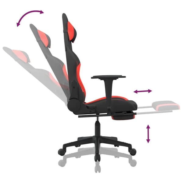 vidaXL Gamingstol med fotstöd och massage svart och röd tyg